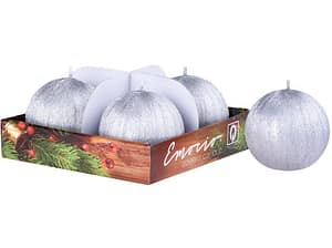 Svíčka koule škrábaná adventní 4x60mm stříbrné drápané