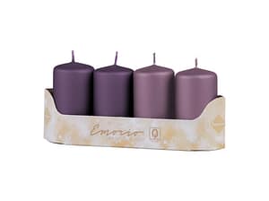 Svíčka Válec 4 ks 50x90 mm metal mat tmavě fialový+světle fialový mix svíčky