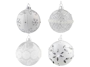 Koule sklo 80 mm na stromeček s dekorem mix, bílá