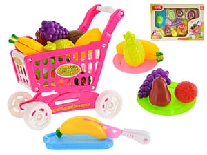 Nákupní vozík s ovocem a doplňky růžový
