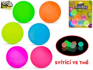 Míček lepící svítící ve tmě 4cm 6ks na kartě